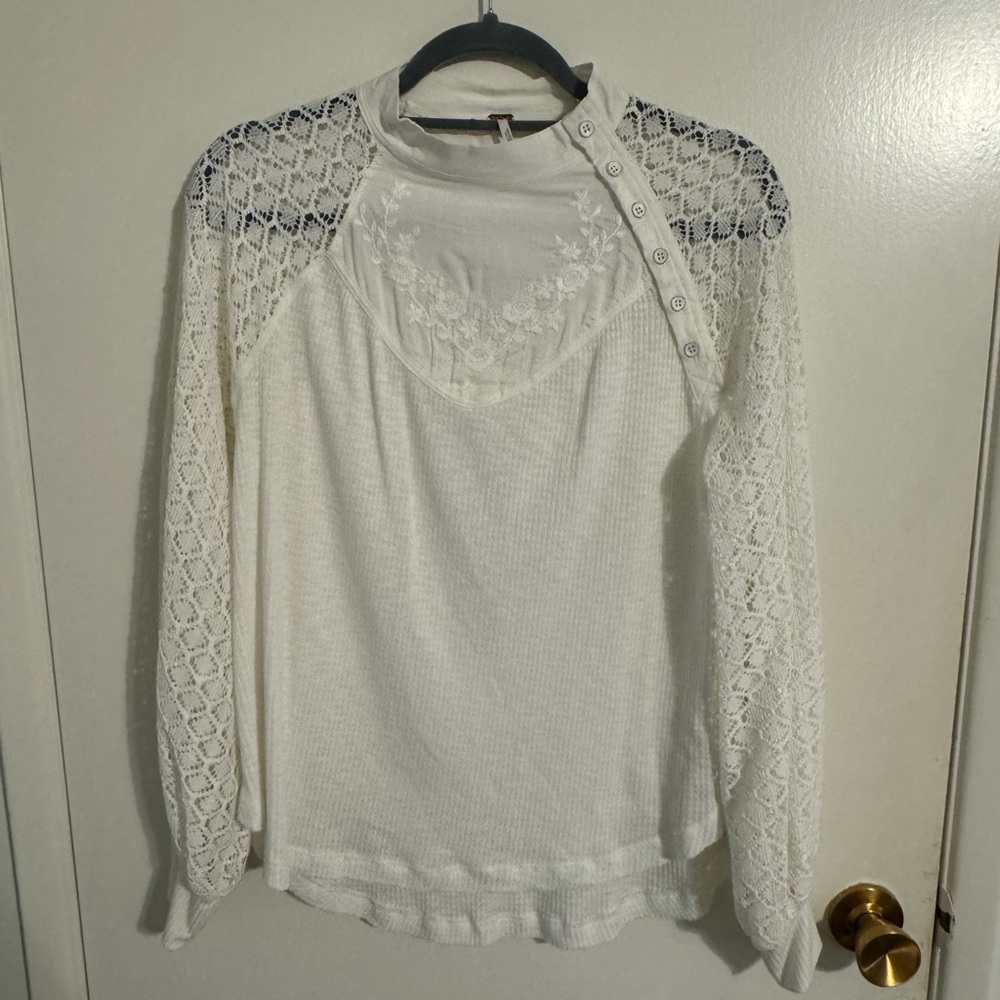 Free People White Lace Detail Blouse